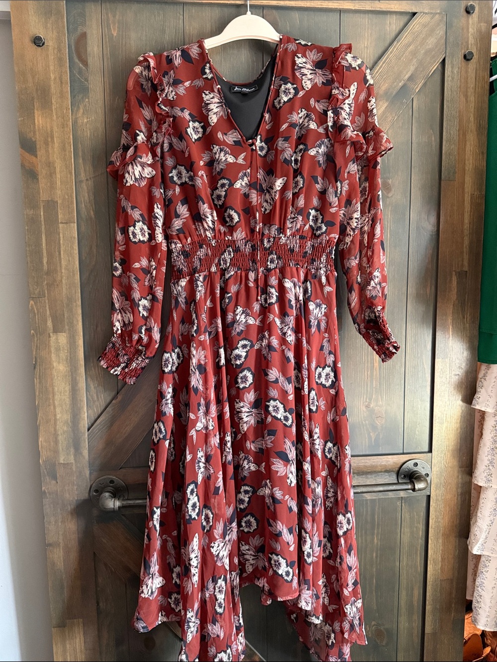 Sam Edelman Rust Floral Long Sleeve Midi Dress